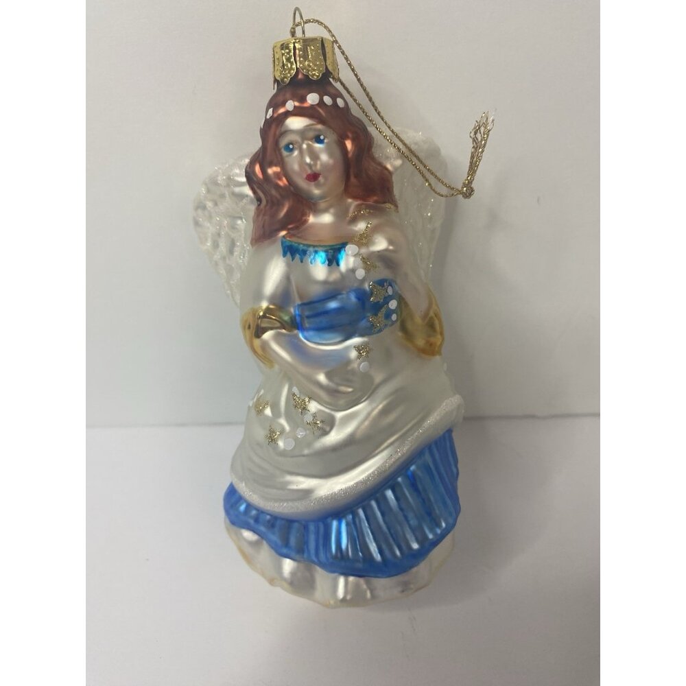 The Brass Key Christmas Treasures Blue Angel Blown Glass Ornament Holiday‎